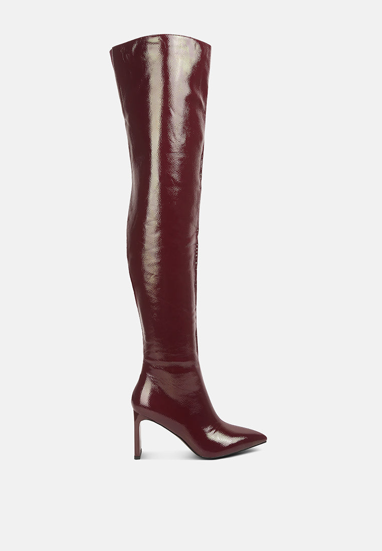 Minkles Patent Pu Long Slim Block Heeled Boots-5
