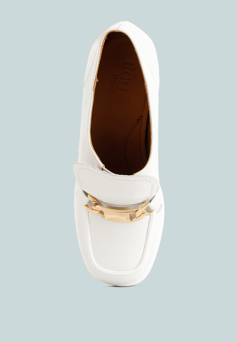 Morgan Metallic Embellishment Leather Platform Loafers-4
