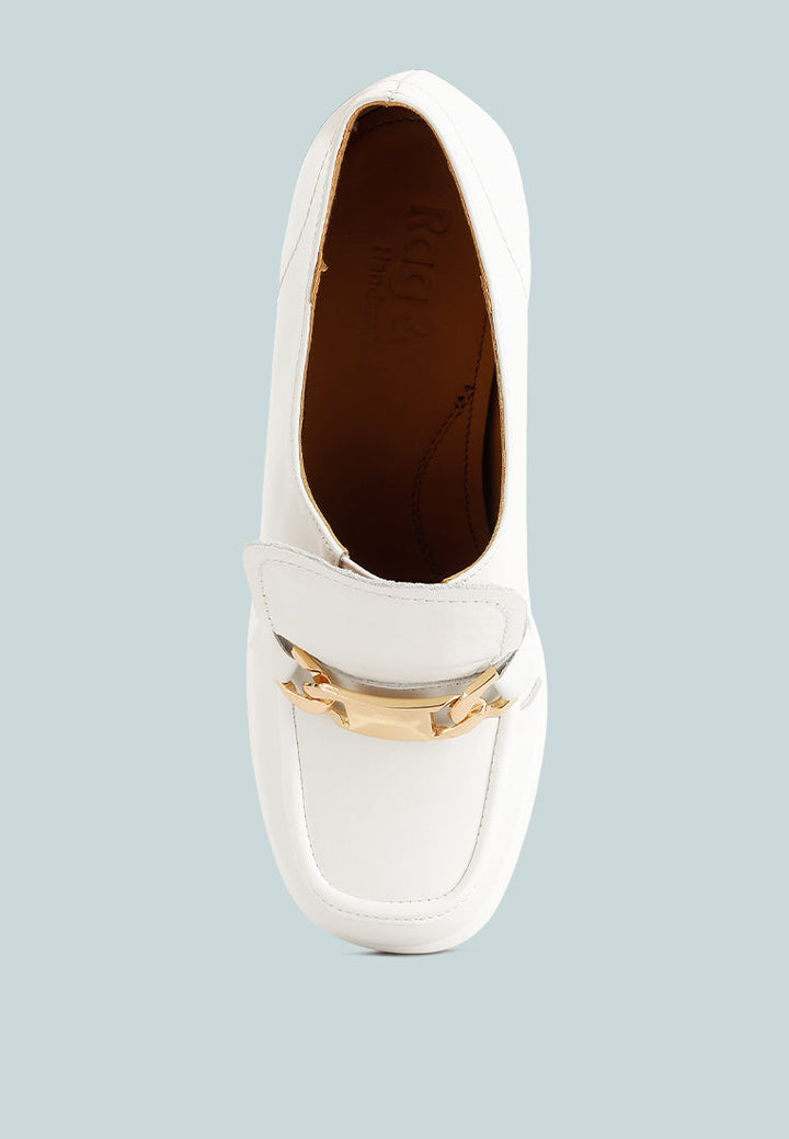 Morgan Metallic Embellishment Leather Platform Loafers-4