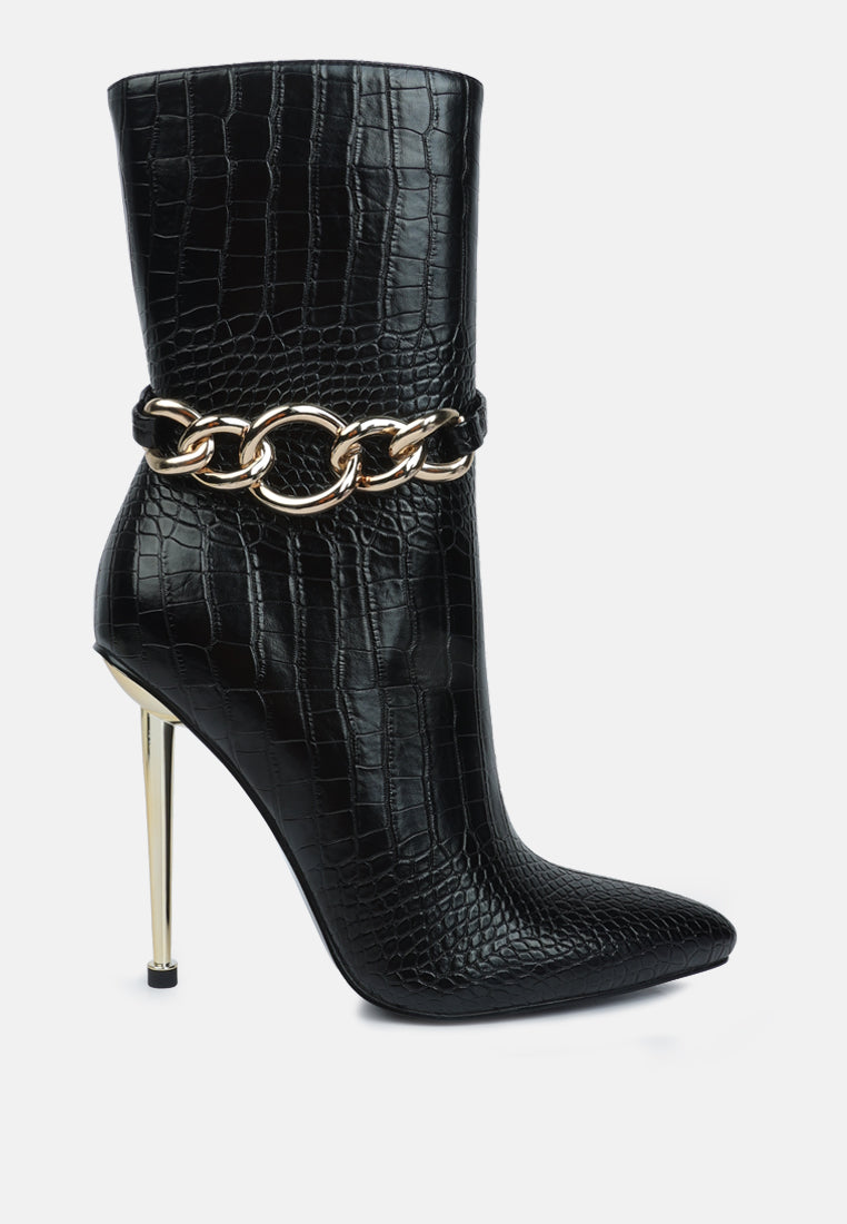 Nicole Croc Patterned High Heeled Ankle Boots-6