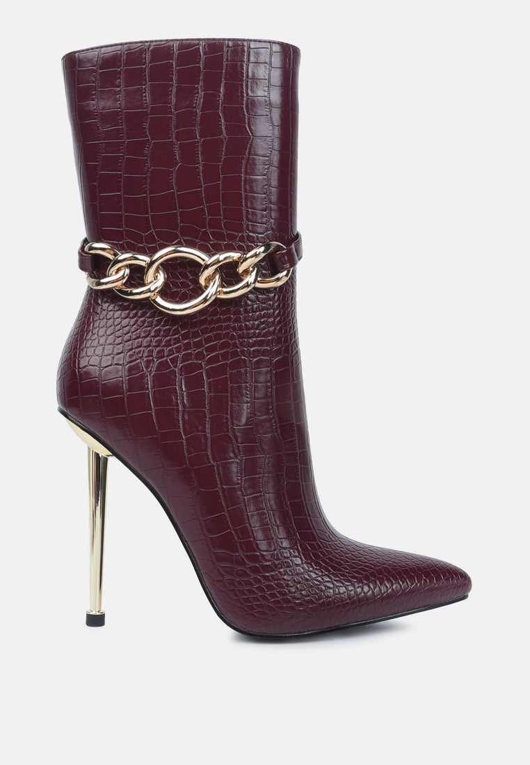 Nicole Croc Patterned High Heeled Ankle Boots-0