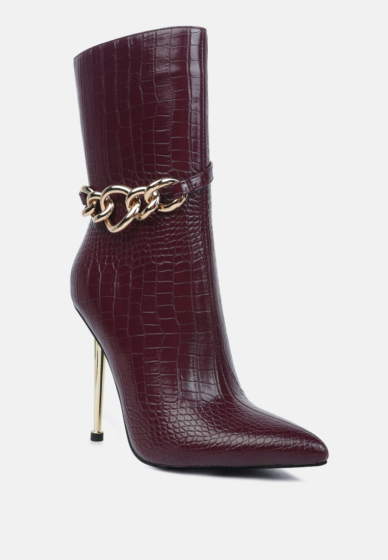 Nicole Croc Patterned High Heeled Ankle Boots-1