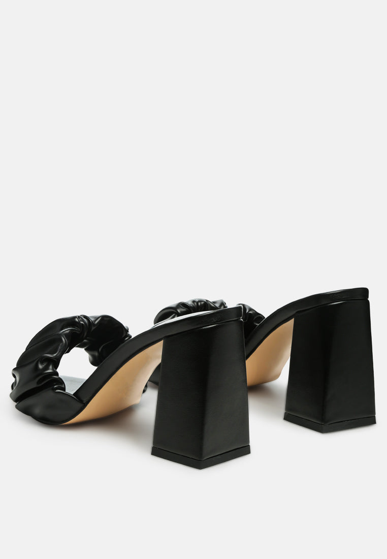 Noie Ruched Strap Block Heel Sandals-1