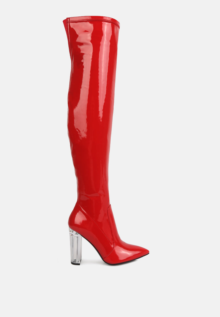 Noire Thigh High Long Boots In Patent Pu-0
