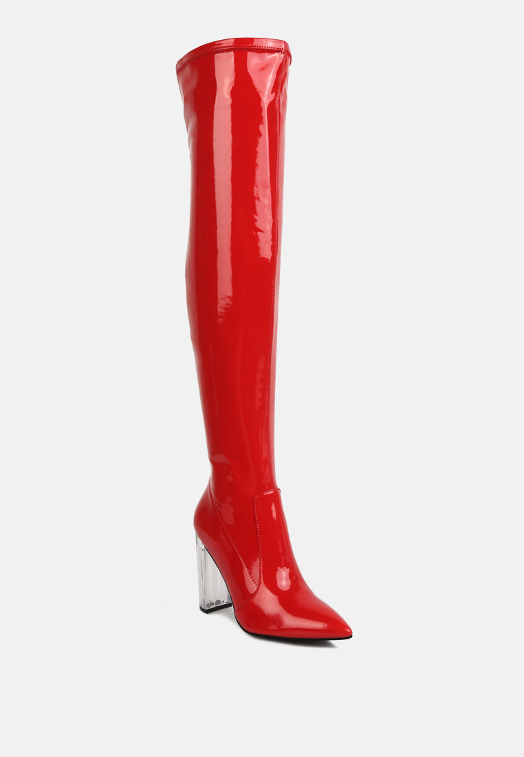 Noire Thigh High Long Boots In Patent Pu-1