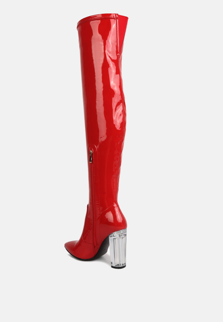 Noire Thigh High Long Boots In Patent Pu-2