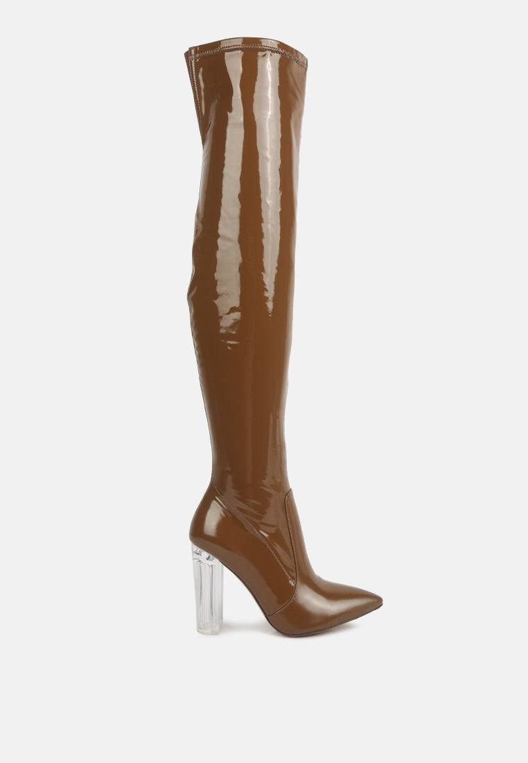 Noire Thigh High Long Boots In Patent Pu-7