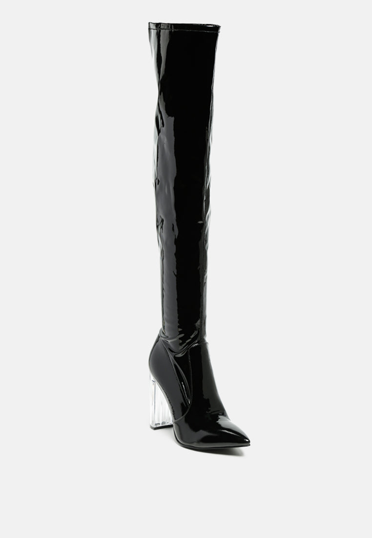 Noire Thigh High Long Boots In Patent Pu-6