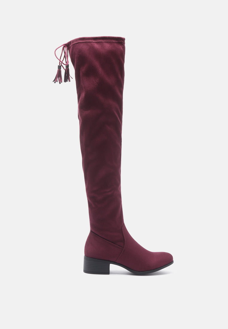 Nople Knee Boots With Drawstring-0