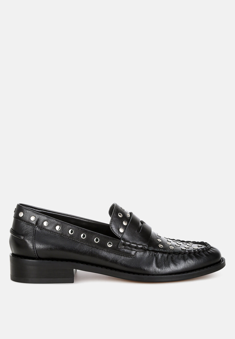 Oglavia Studs Embellished Leather Loafers-0