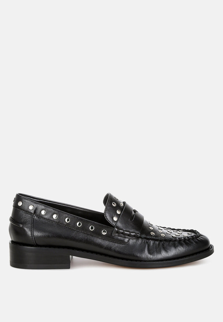 Oglavia Studs Embellished Leather Loafers-0