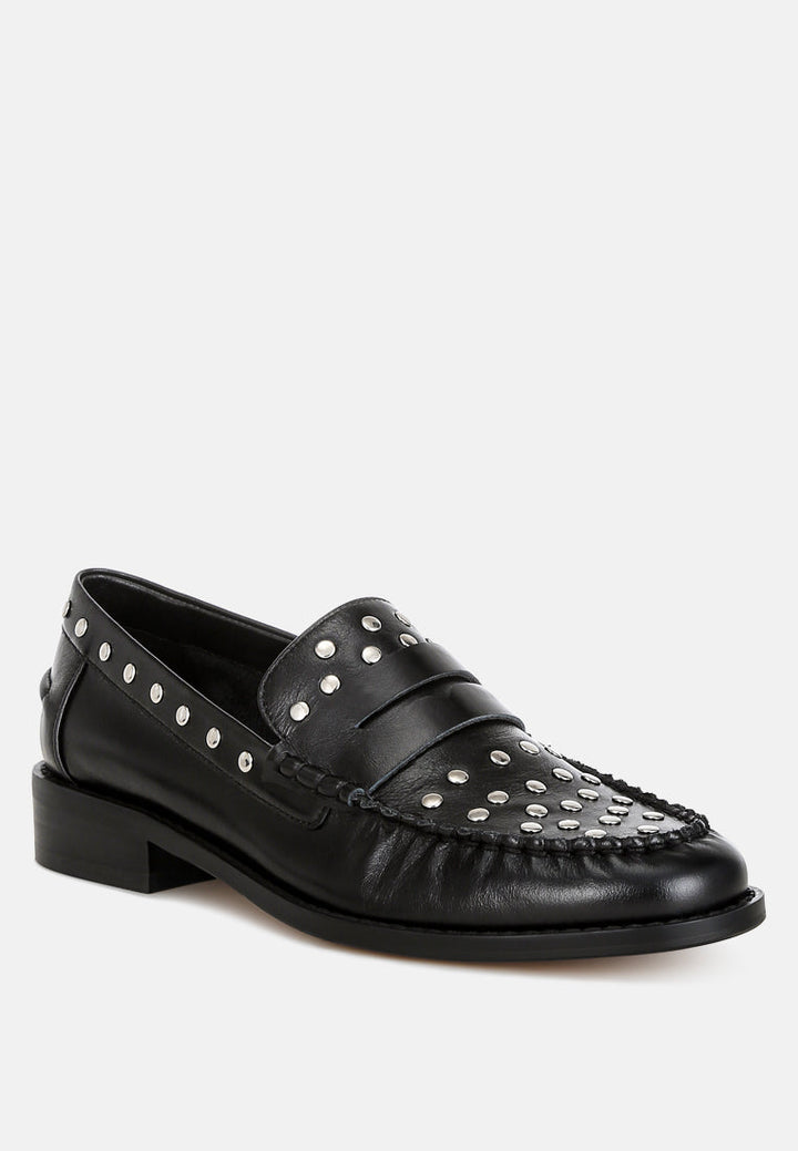 Oglavia Studs Embellished Leather Loafers-3