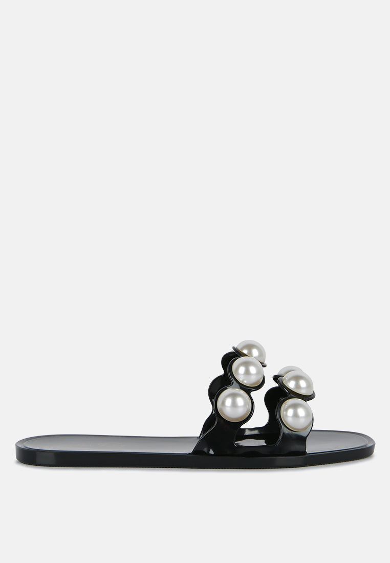 Pearla Faux Pearl Detail Jelly Flats-5