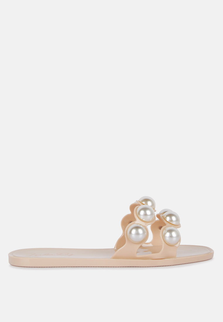 Pearla Faux Pearl Detail Jelly Flats-0
