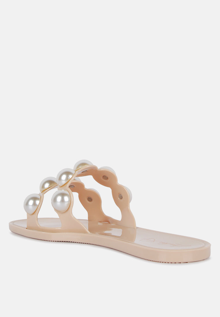 Pearla Faux Pearl Detail Jelly Flats-2