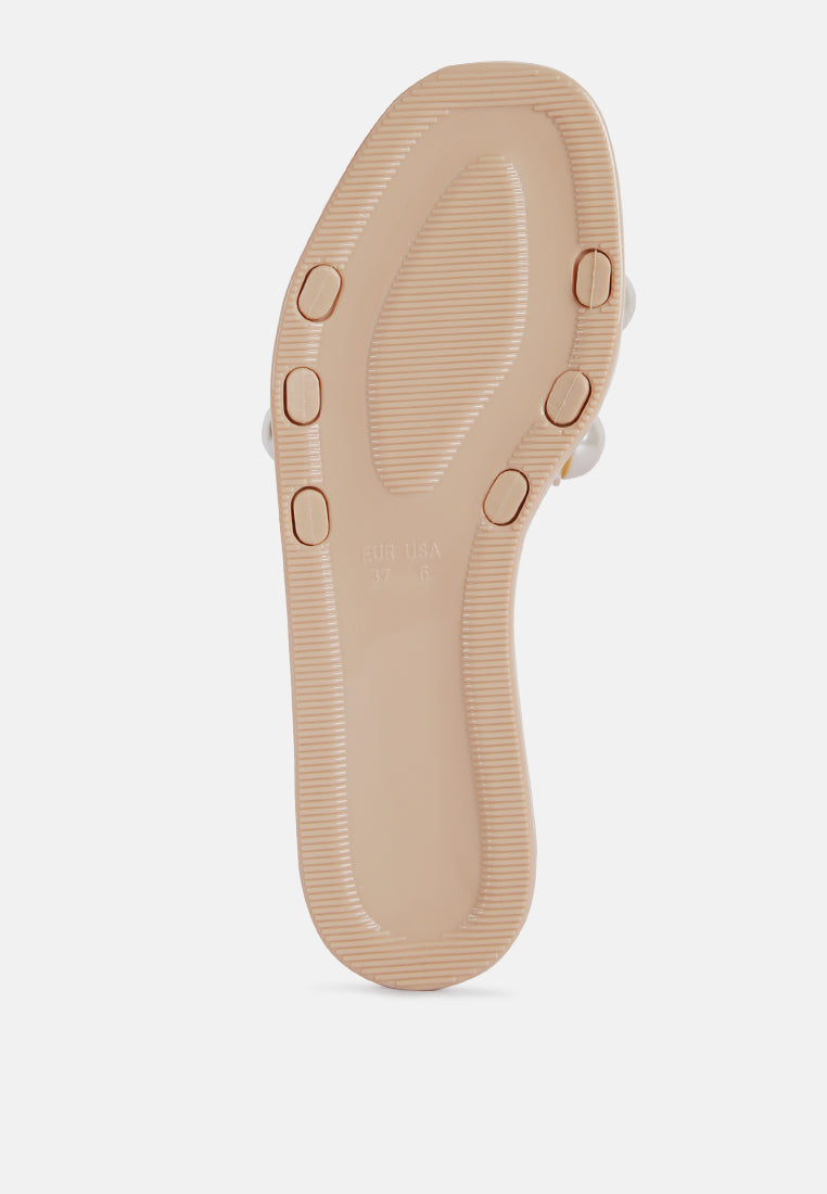 Pearla Faux Pearl Detail Jelly Flats-4