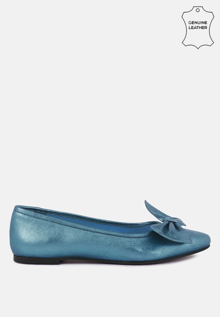 Pie Tribe Blue Metallic Big Bow Ballerinas-0