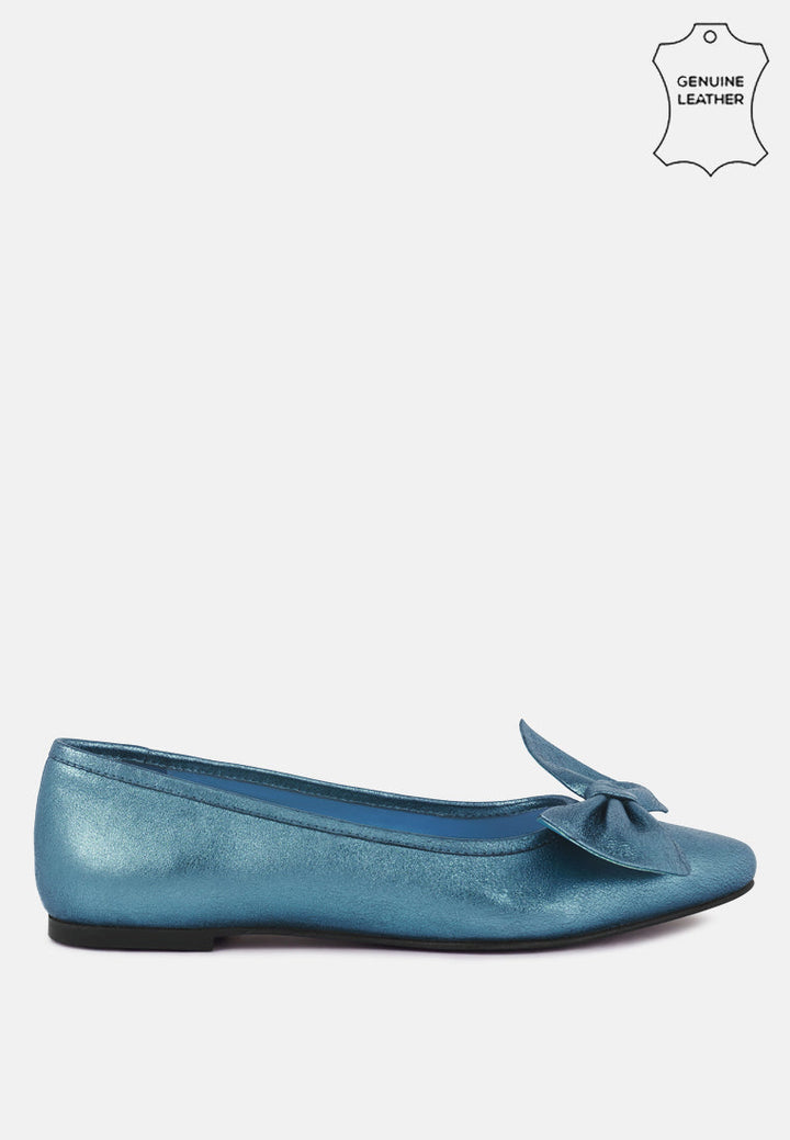Pie Tribe Blue Metallic Big Bow Ballerinas-0