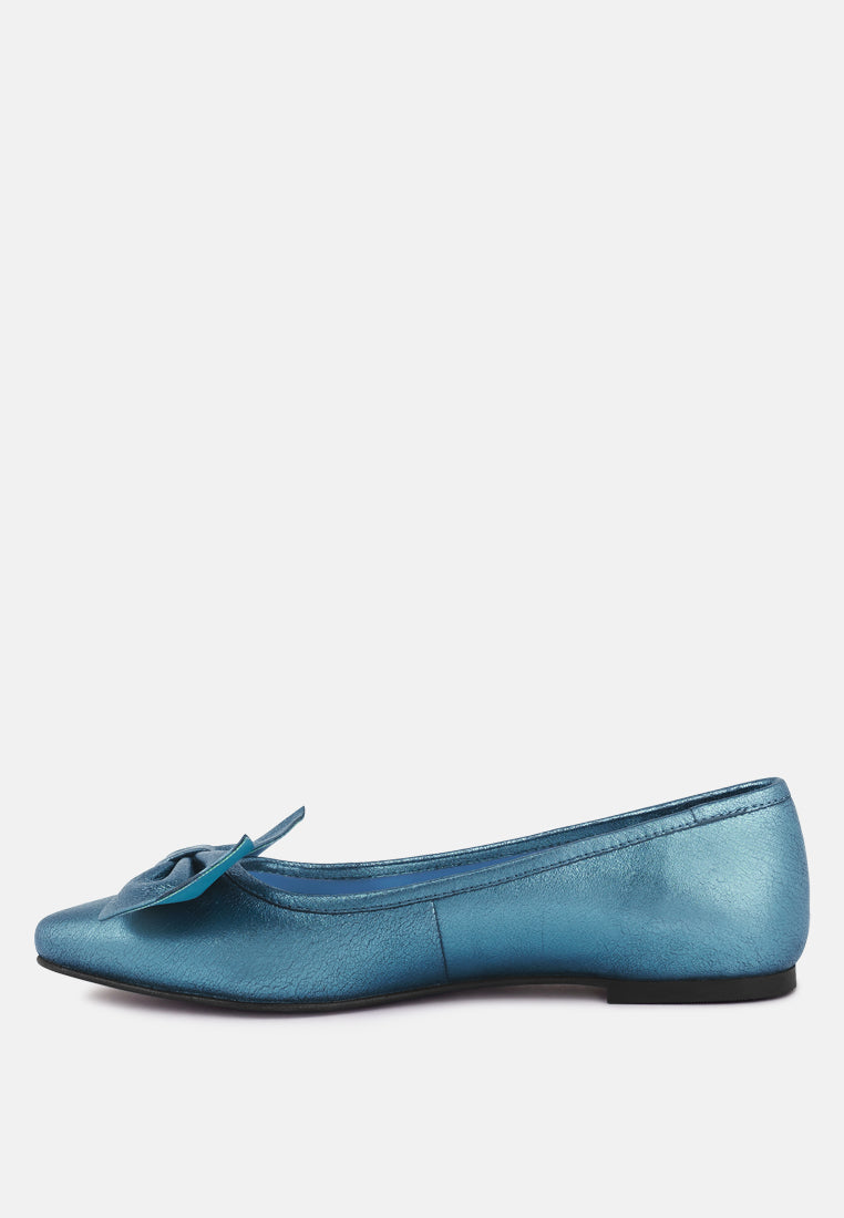Pie Tribe Blue Metallic Big Bow Ballerinas-3