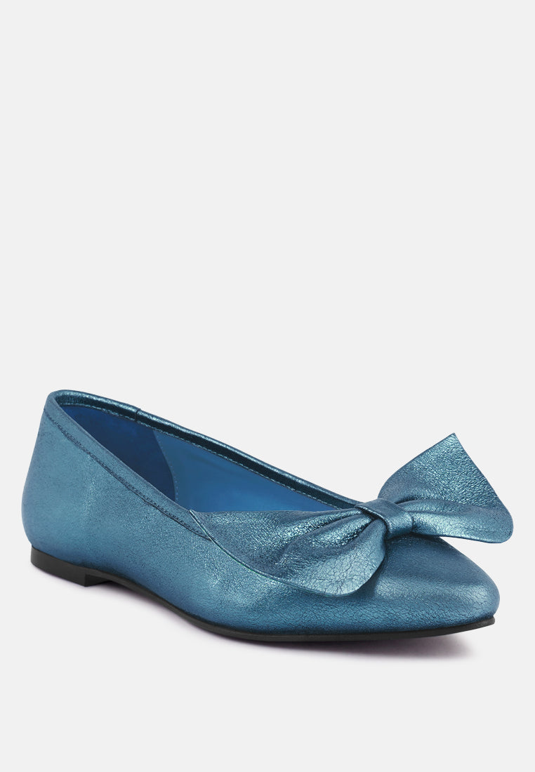 Pie Tribe Blue Metallic Big Bow Ballerinas-1