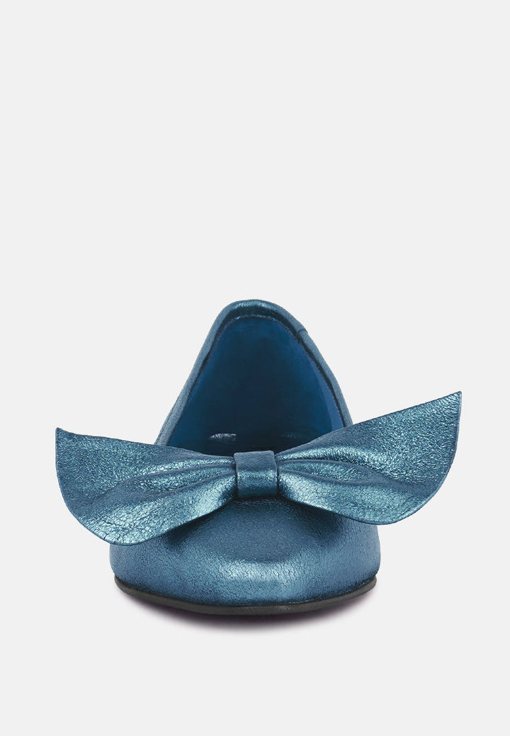Pie Tribe Blue Metallic Big Bow Ballerinas-2