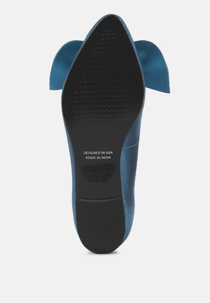 Pie Tribe Blue Metallic Big Bow Ballerinas-4