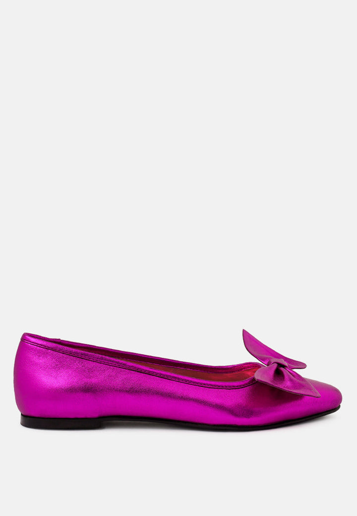Pie Tribe Blue Metallic Big Bow Ballerinas-5