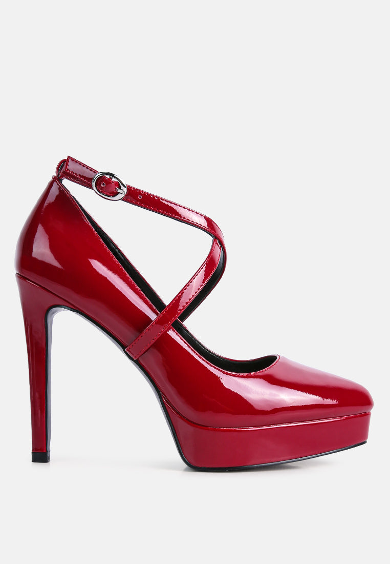 Pixie Dust Patent Faux Leather Cross Strap Pumps-5