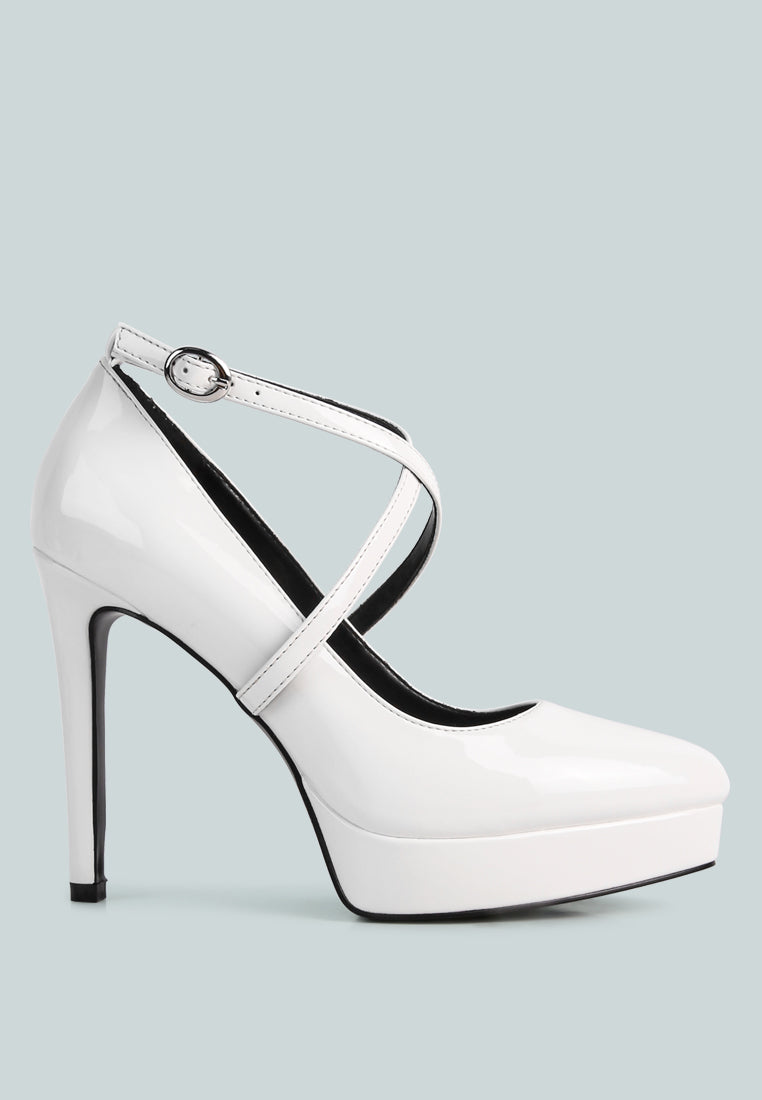 Pixie Dust Patent Faux Leather Cross Strap Pumps-0