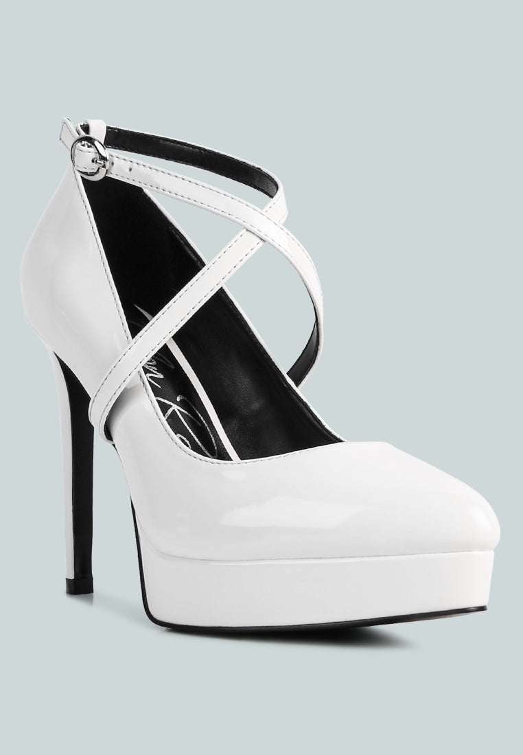 Pixie Dust Patent Faux Leather Cross Strap Pumps-1