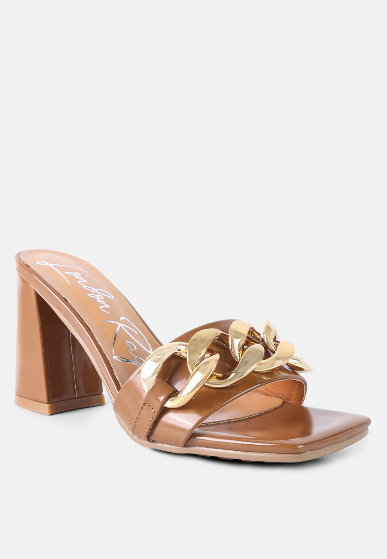 Playdoll Block Heel Sandal With Metal Chain Detail-4
