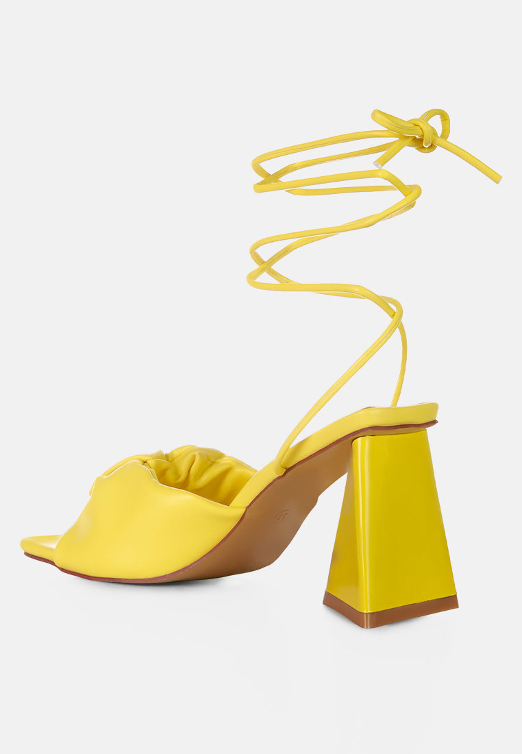 Primavera Ruched Triangular Heel Lace Up Sandal-3