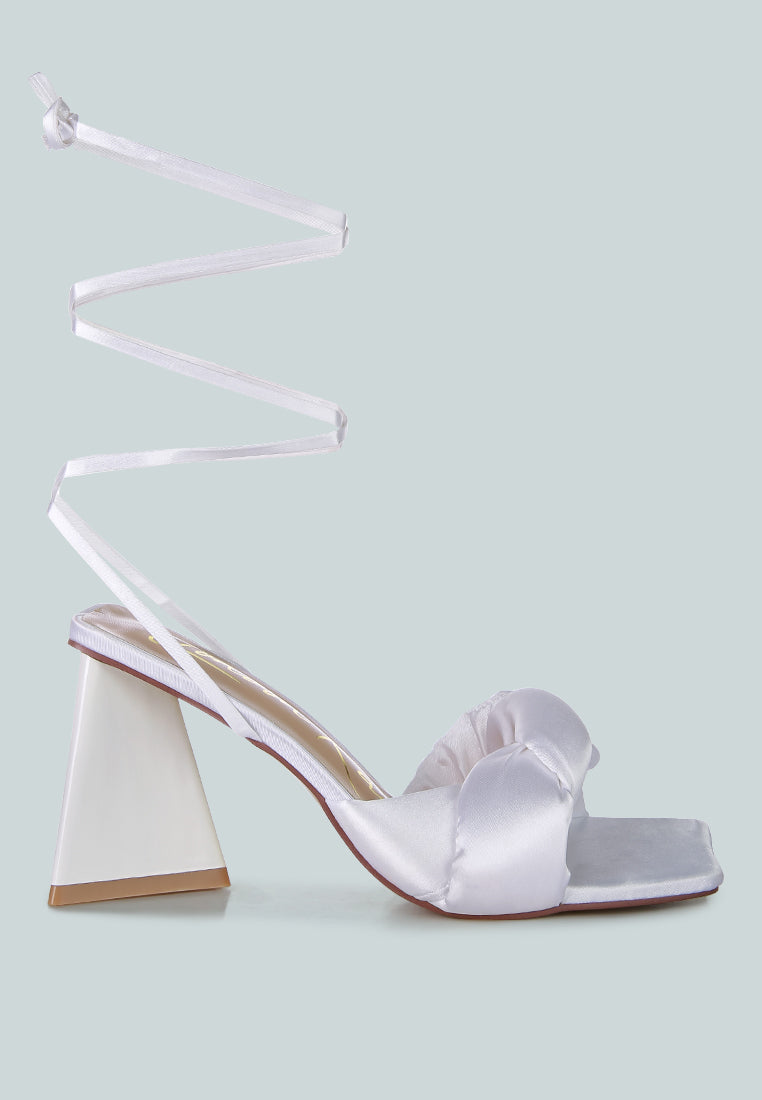 Pristine Satin Strap Triangular Block Heel Sandals-0