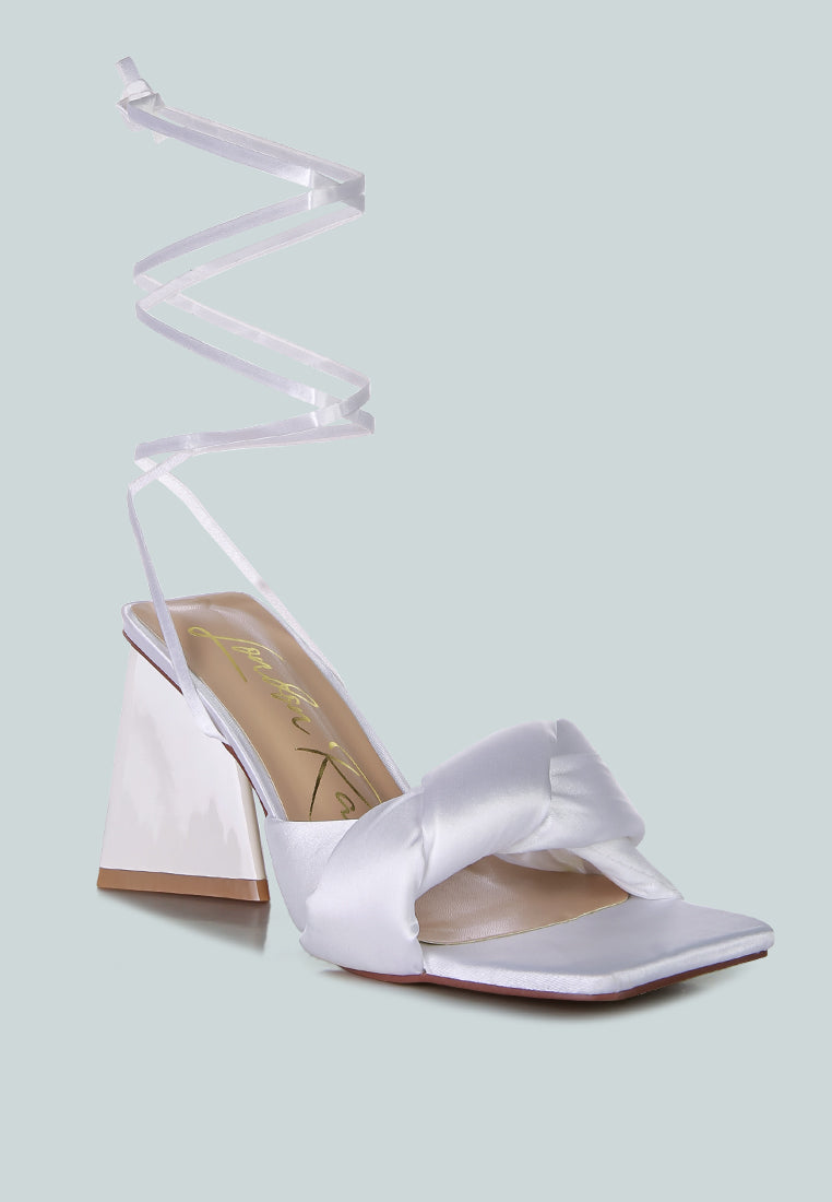 Pristine Satin Strap Triangular Block Heel Sandals-1