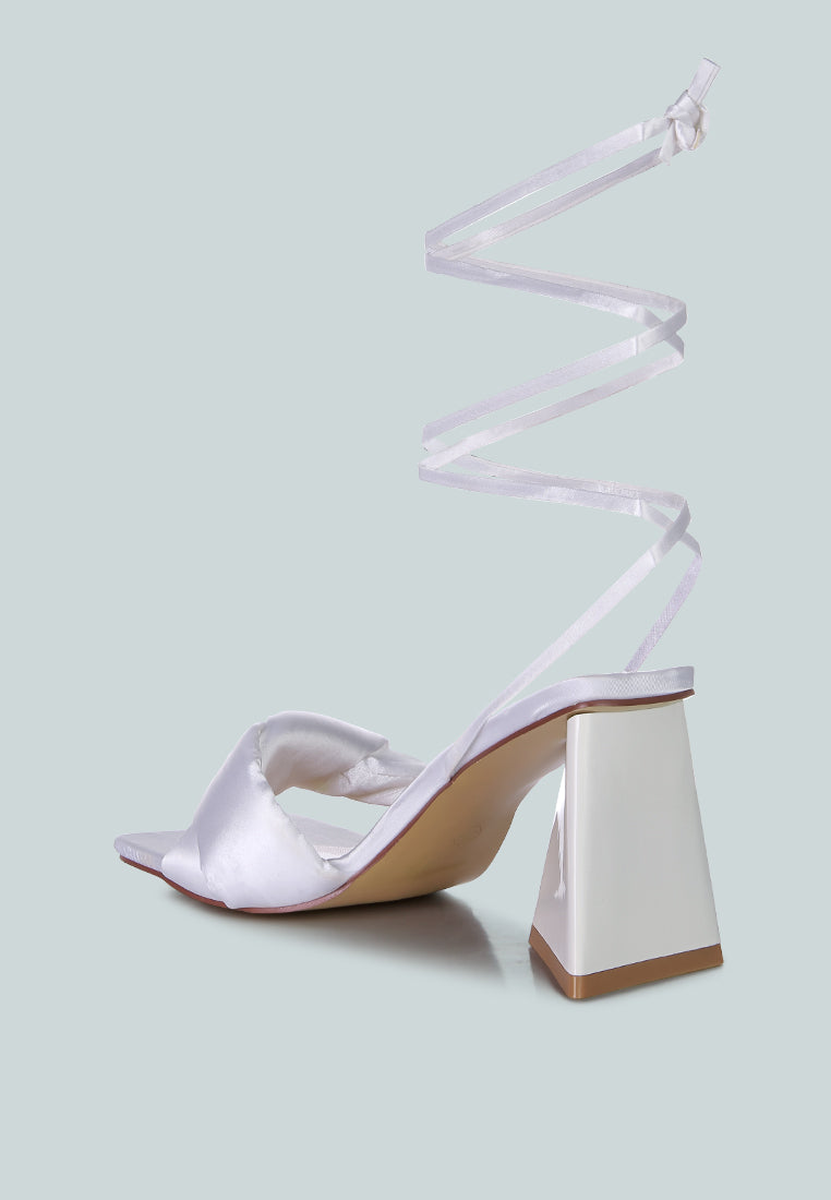 Pristine Satin Strap Triangular Block Heel Sandals-2