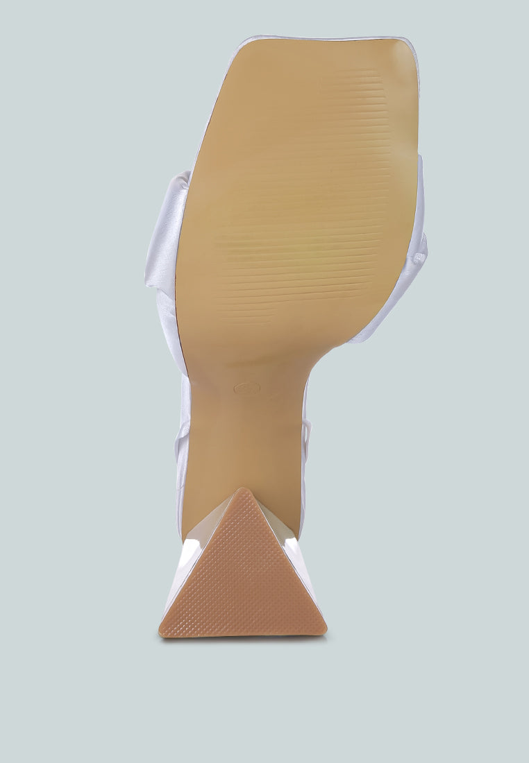 Pristine Satin Strap Triangular Block Heel Sandals-4
