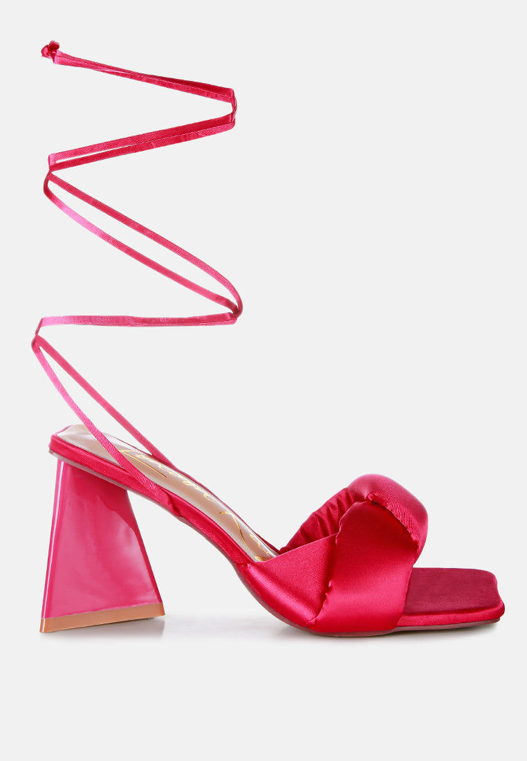 Pristine Satin Strap Triangular Block Heel Sandals-5
