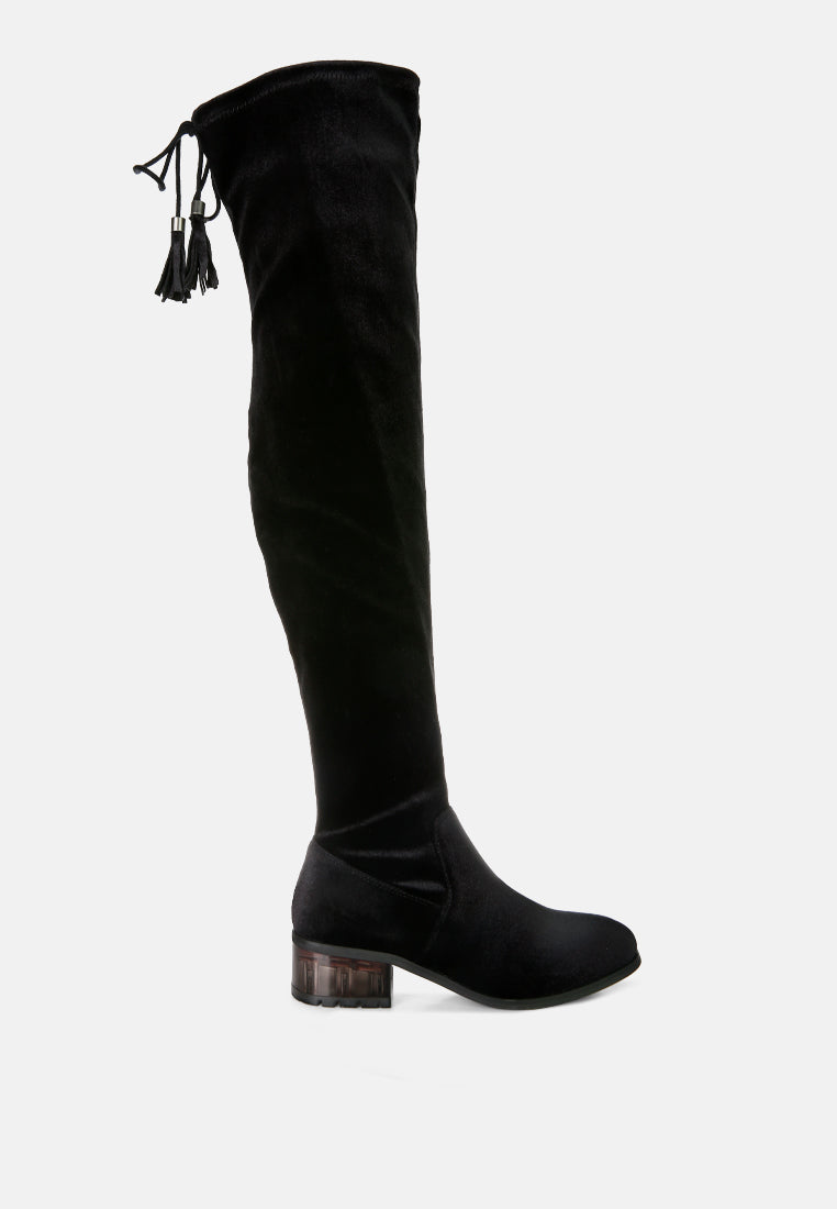 Rumple Velvet Over The Knee Clear Heel Boots-7