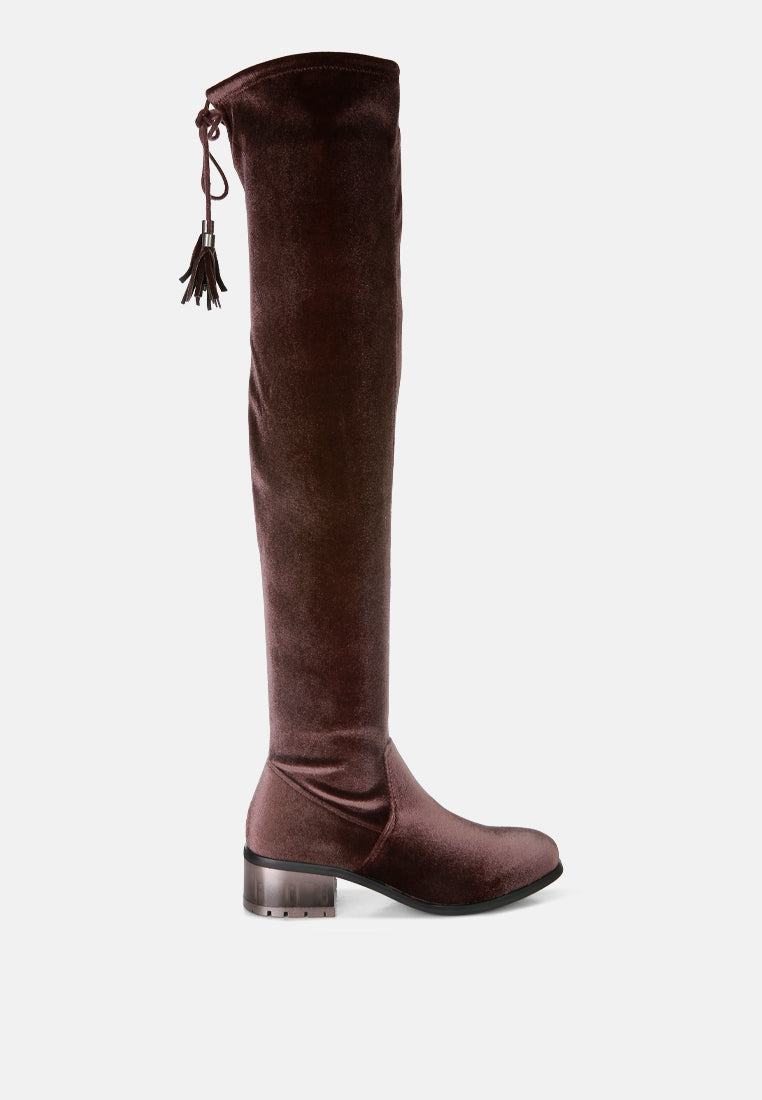Rumple Velvet Over The Knee Clear Heel Boots-6