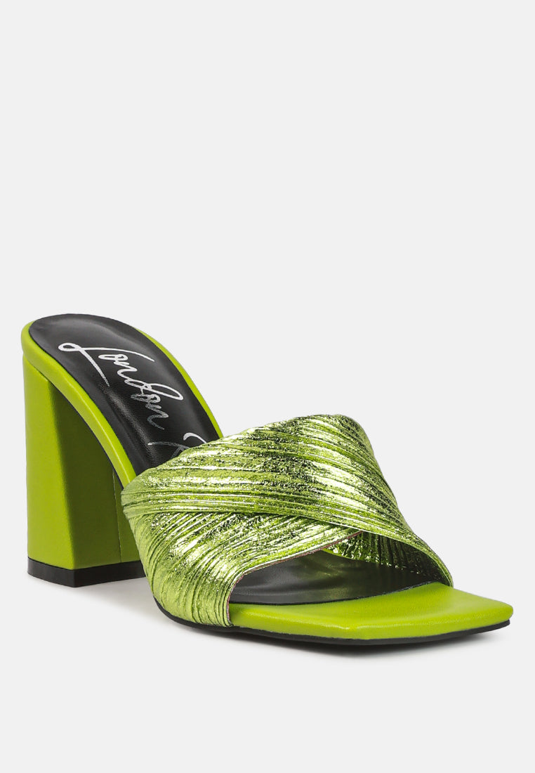 Salty You Crinkled Triangular Block Heel Sandals-1