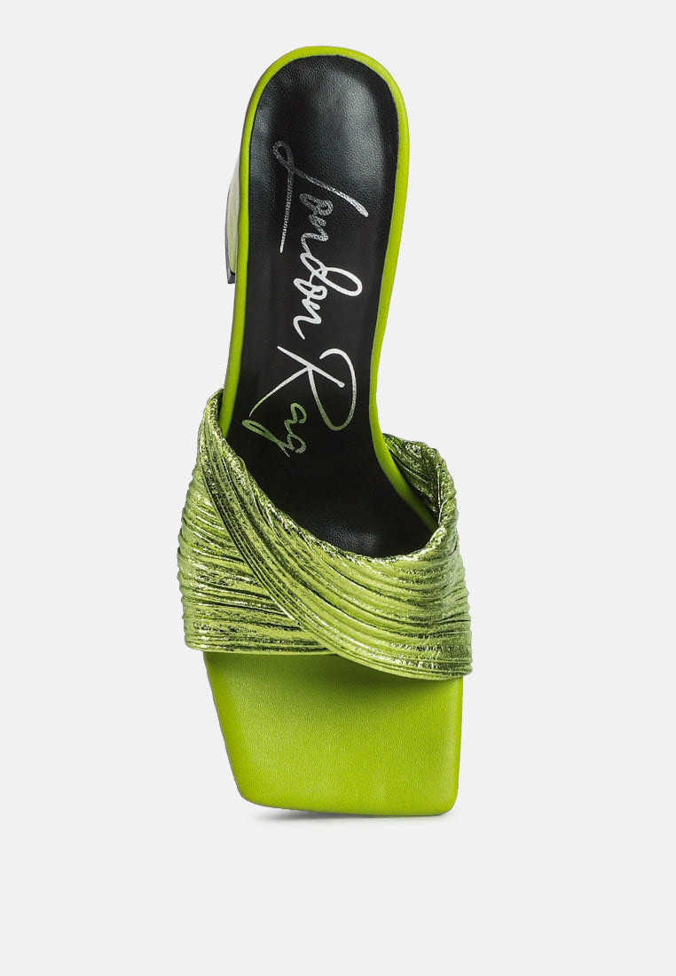 Salty You Crinkled Triangular Block Heel Sandals-3