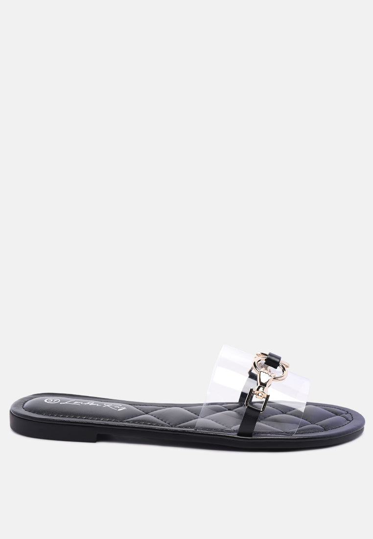 Scoth Clear Buckled Quilted Slides-6