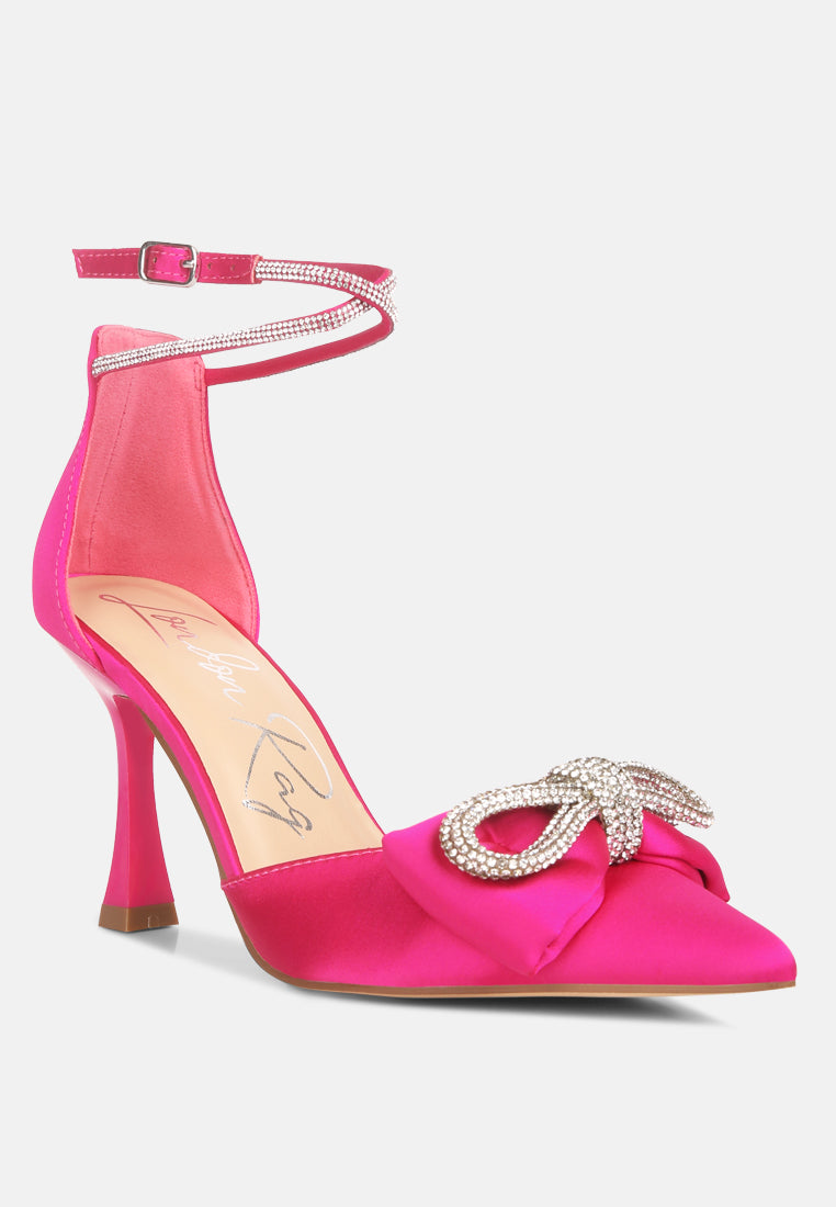 Shoeverse Satin Stiletto Heels With Embellished Bow-1