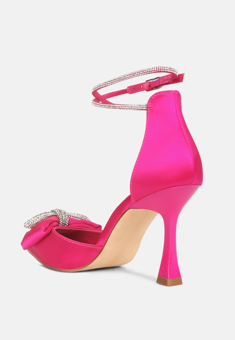 Shoeverse Satin Stiletto Heels With Embellished Bow-2