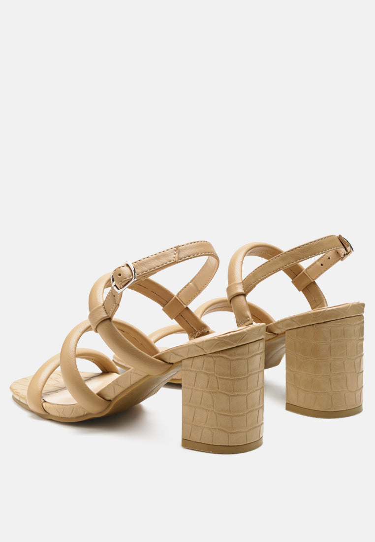 Slater Croc Skin Faux Leather Block Heel Sandals-2