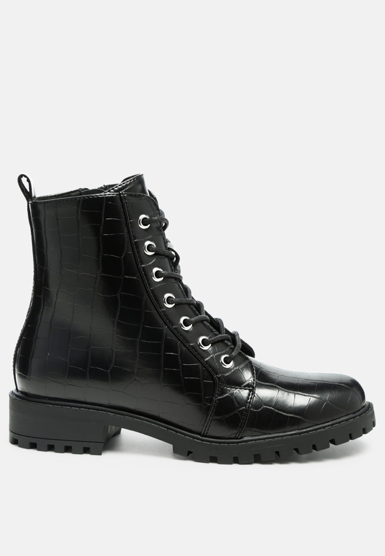 Snac Lace Up Croc Textured Ankle Boots-0
