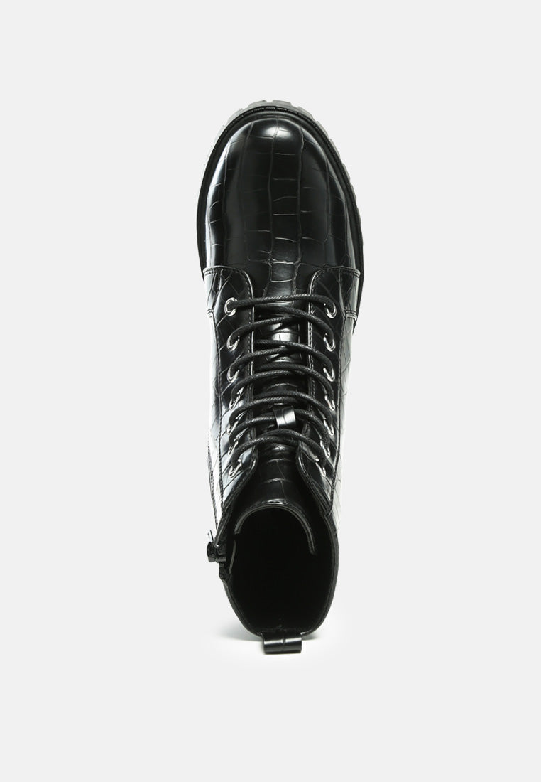 Snac Lace Up Croc Textured Ankle Boots-3