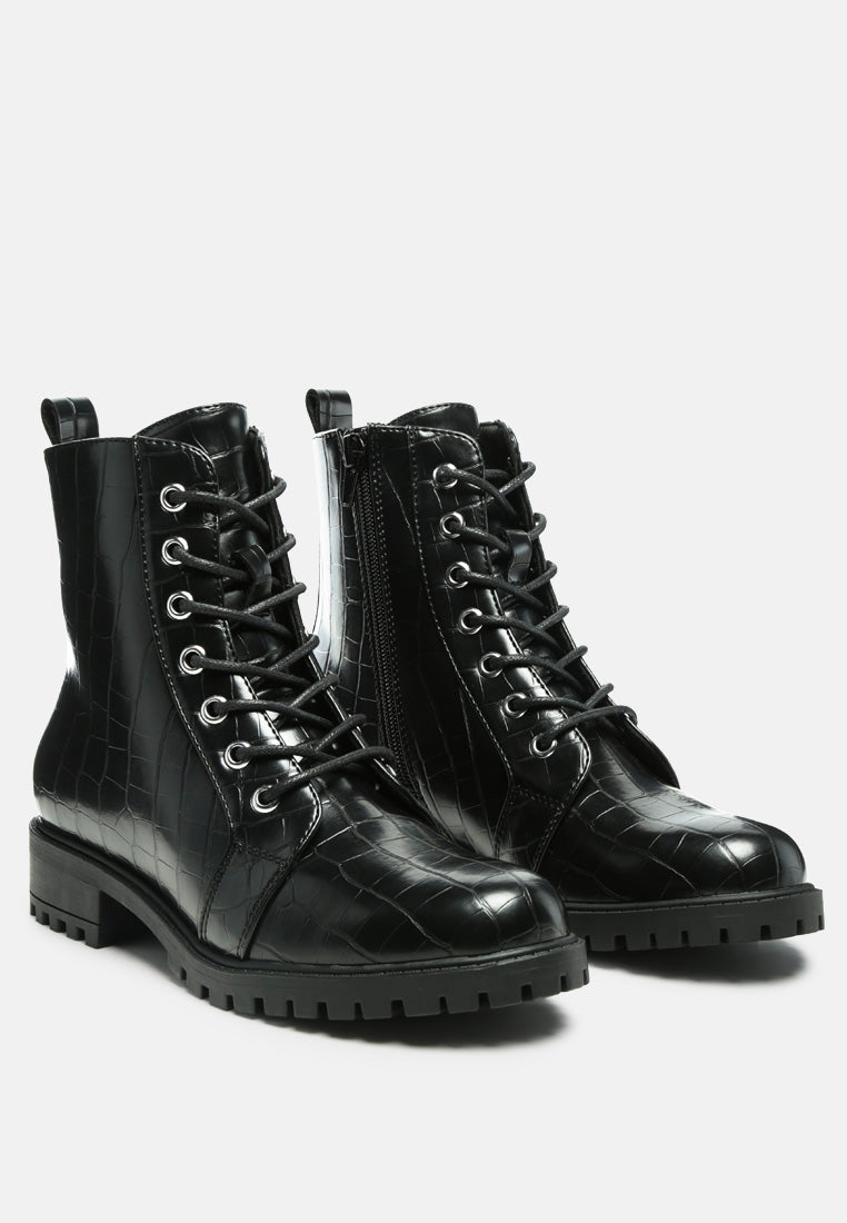 Snac Lace Up Croc Textured Ankle Boots-1