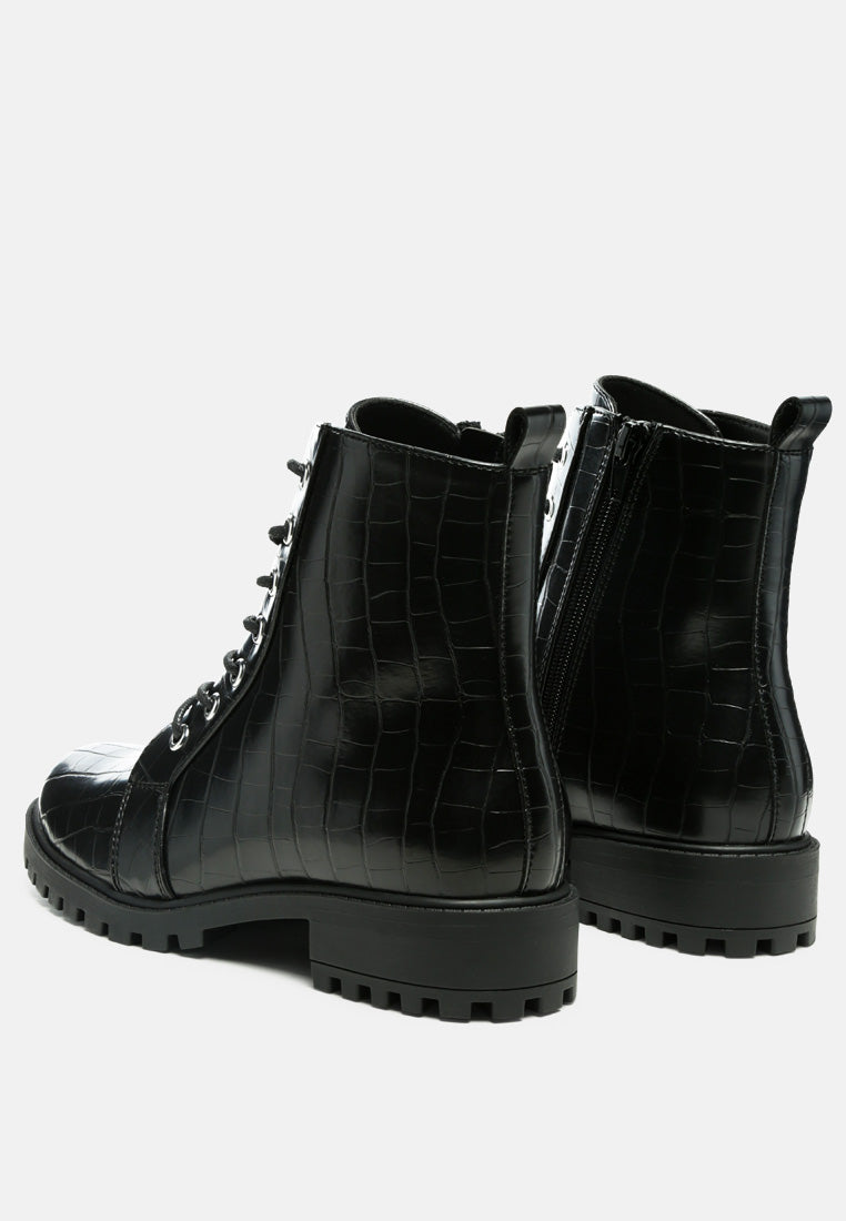 Snac Lace Up Croc Textured Ankle Boots-2
