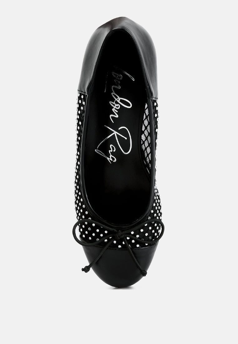 Tudum Rhinestone Detail Mesh Ballerinas-3
